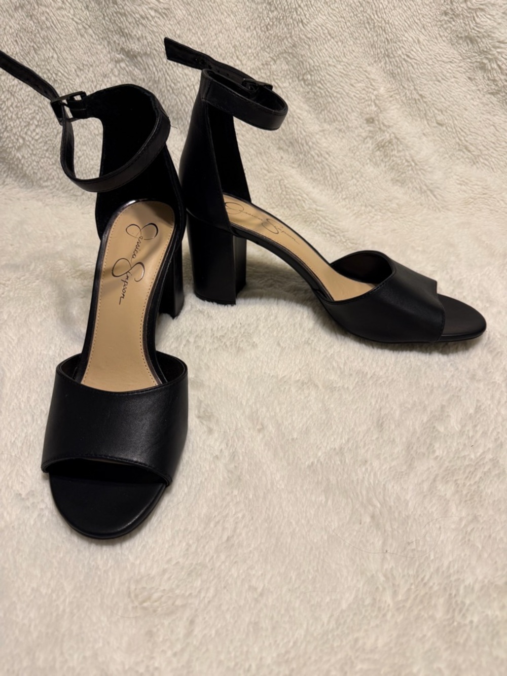 Jessica Simpson Black Ankle-Strap Block Heels